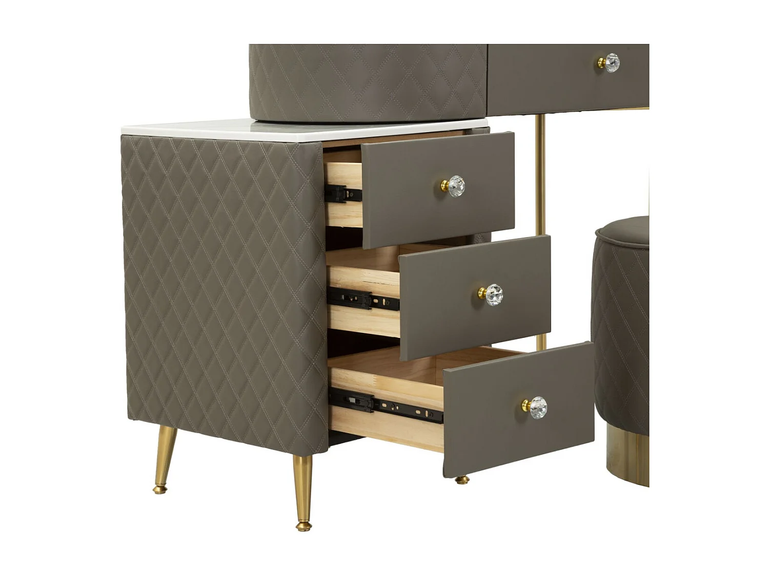 Coiffeuse Avec Pouf Effet Marbre "Sharon" 120 Gris & Or