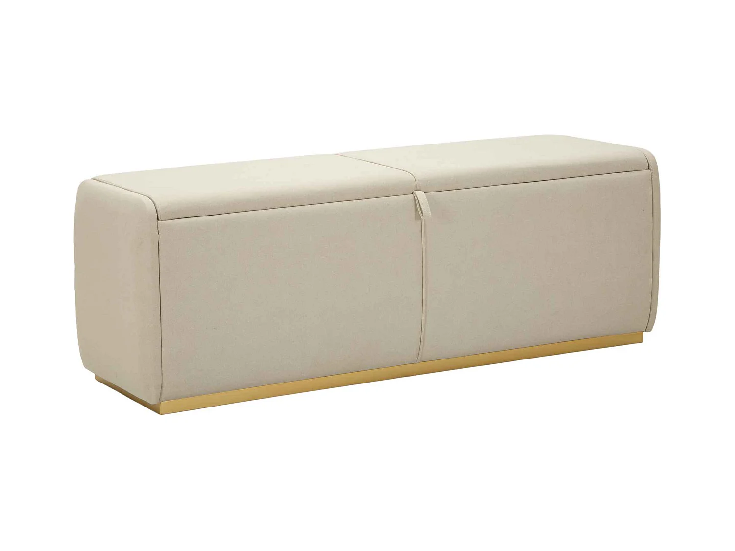 Banc en tissu beige avec compartiment de rangement, 130x45x45 cm