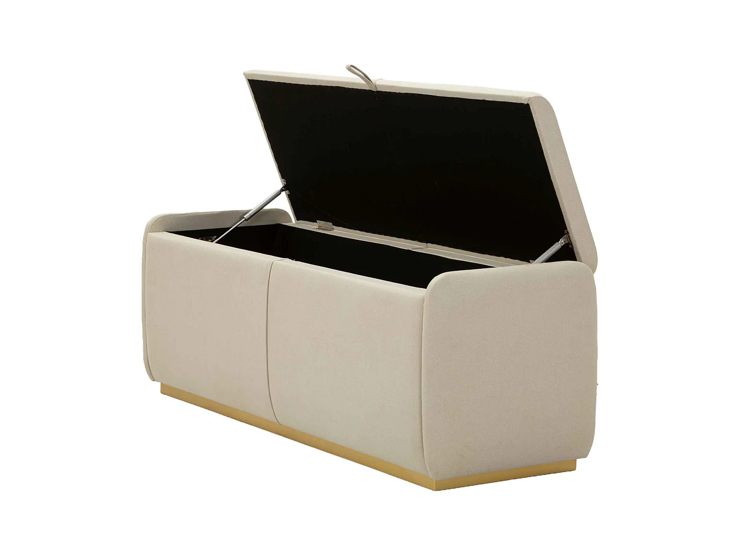Banc en tissu beige avec compartiment de rangement, 130x45x45 cm