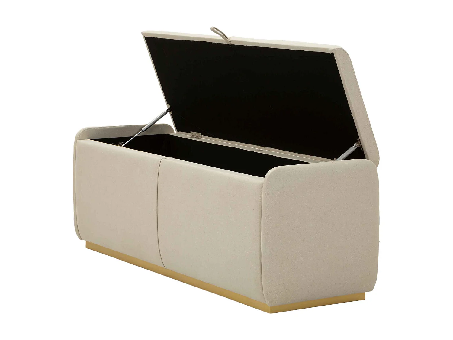 Beige stoffen bank met opbergvak, 130x45x45 cm