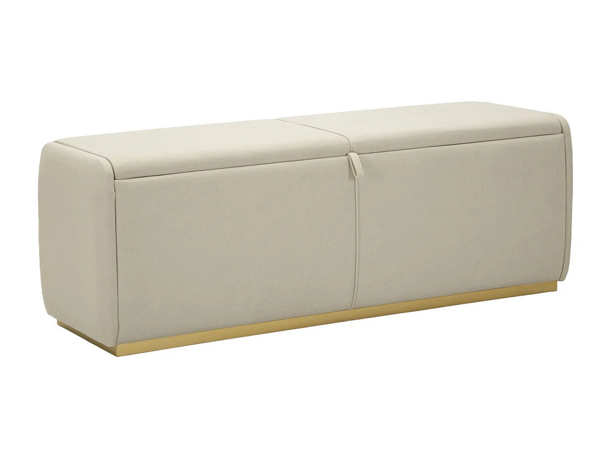 Beige stoffen bank met opbergvak, 130x45x45 cm