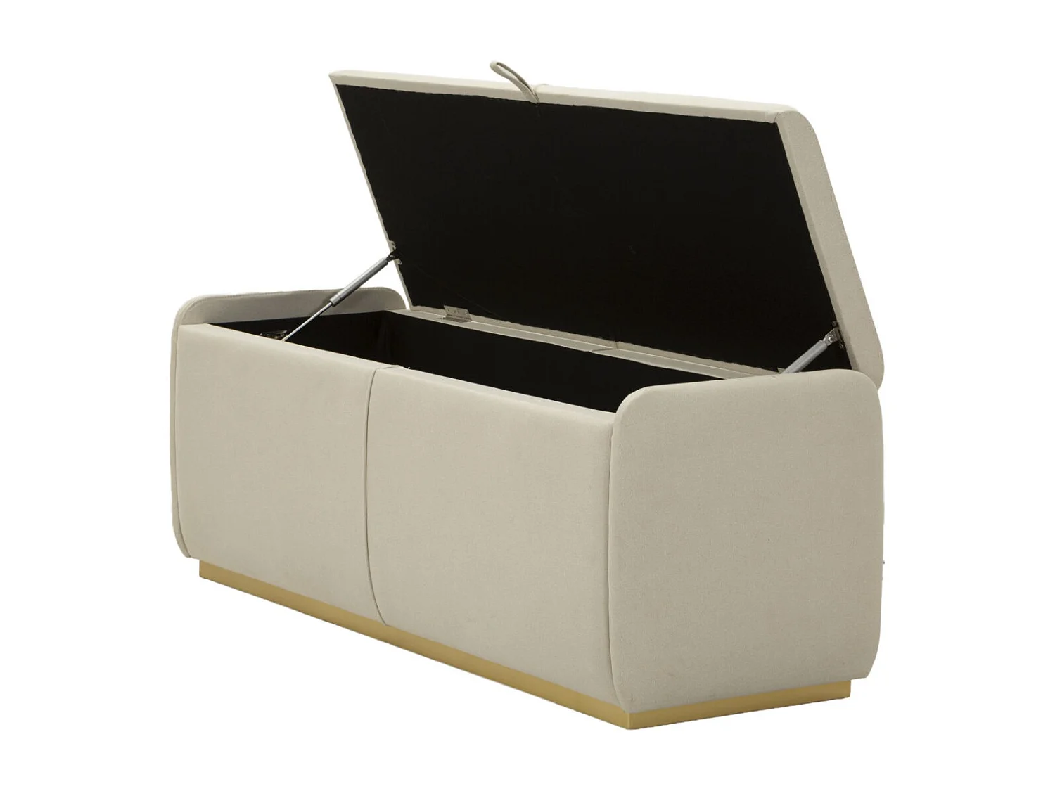 Beige stoffen bank met opbergvak, 130x45x45 cm