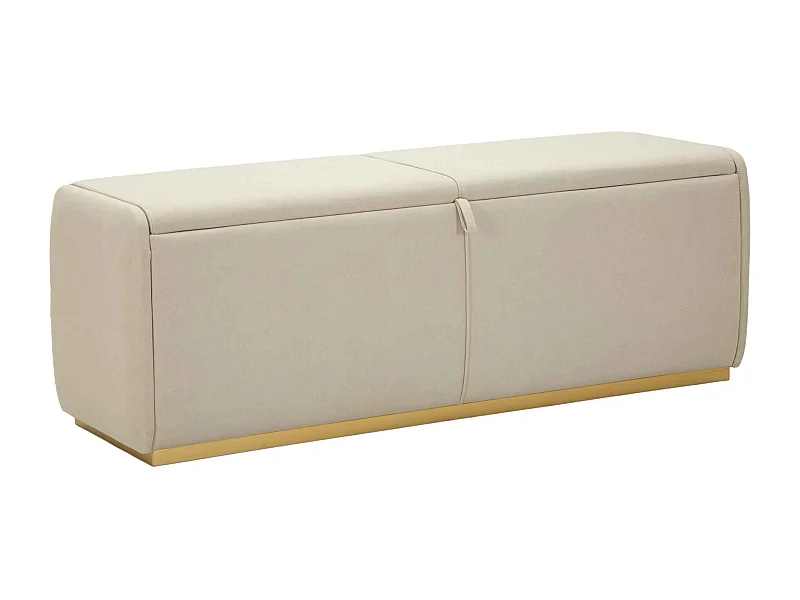 Banc en tissu beige avec compartiment de rangement, 130x45x45 cm
