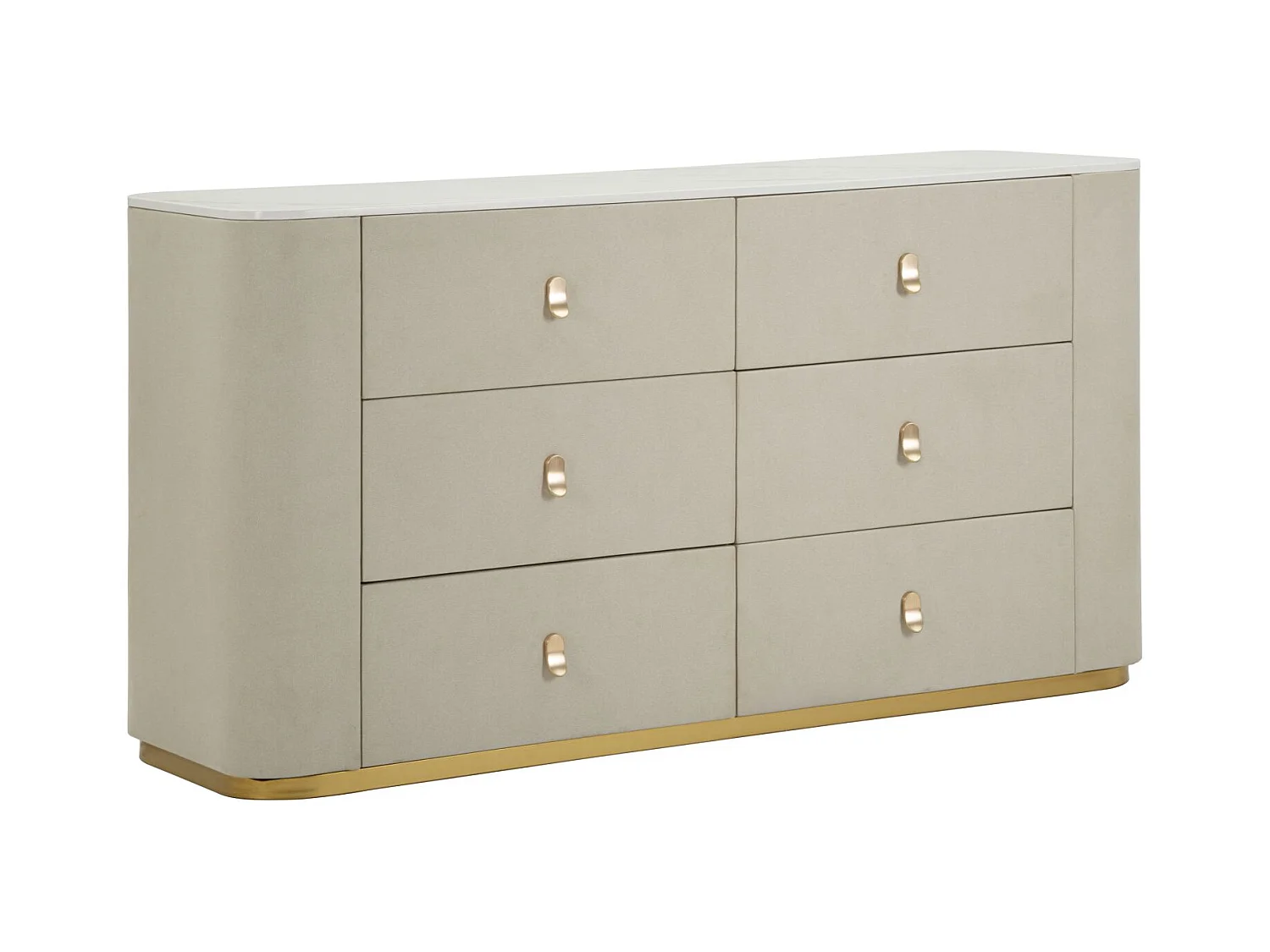 Mobile in tessuto beige e metallo dorato cm 140x45x76