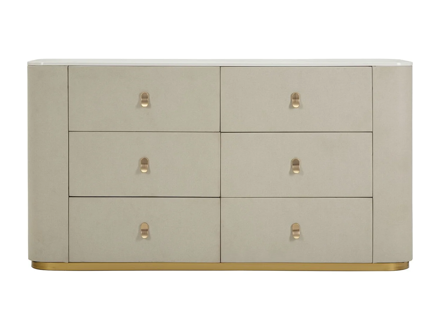 Mobile in tessuto beige e metallo dorato cm 140x45x76