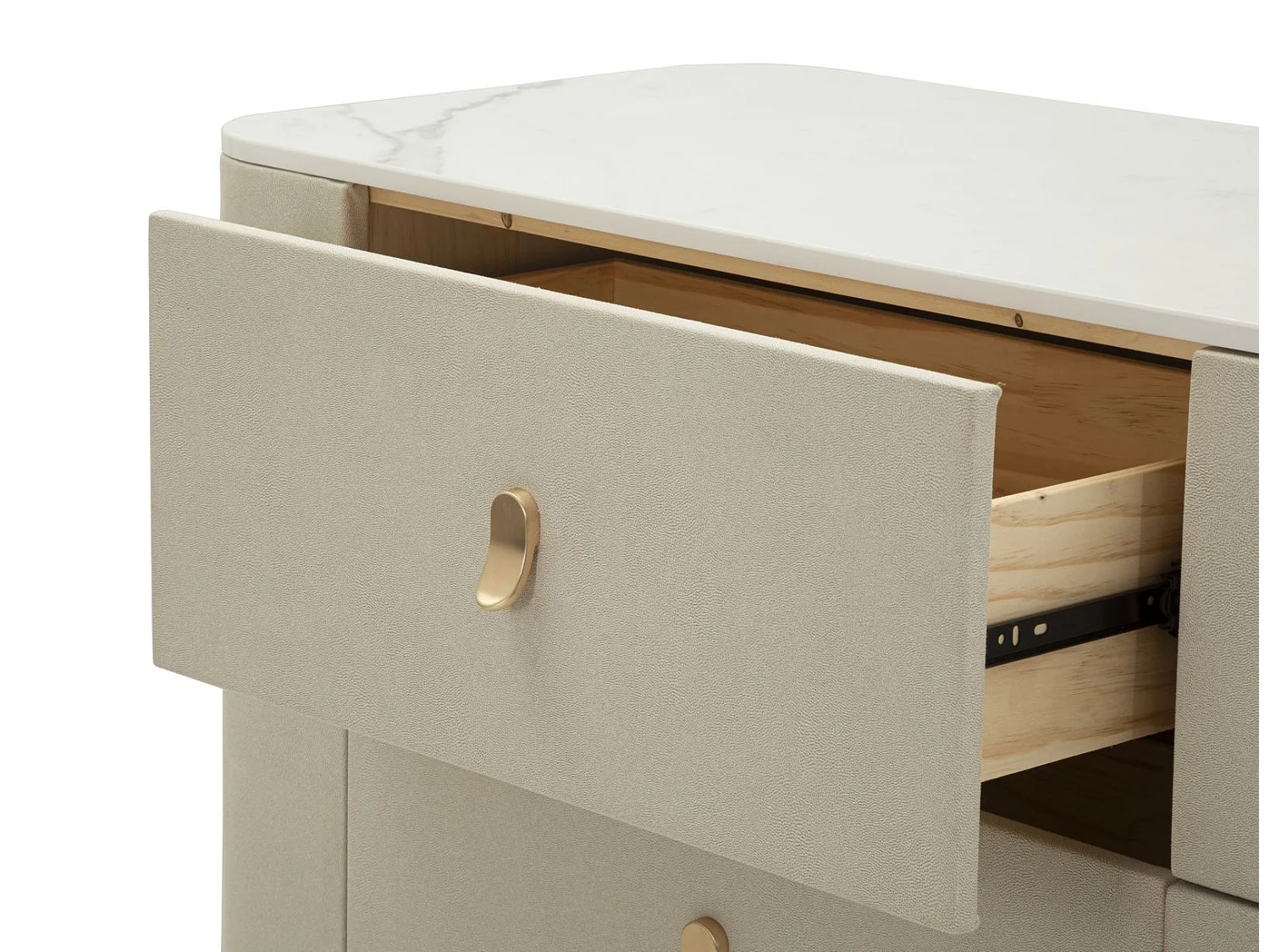 Mobile in tessuto beige e metallo dorato cm 140x45x76