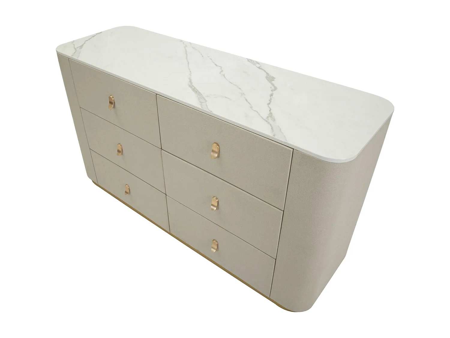 Armoire en tissu beige et métal doré, 140x45x76 cm