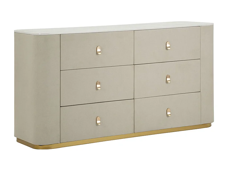 Armoire en tissu beige et métal doré, 140x45x76 cm