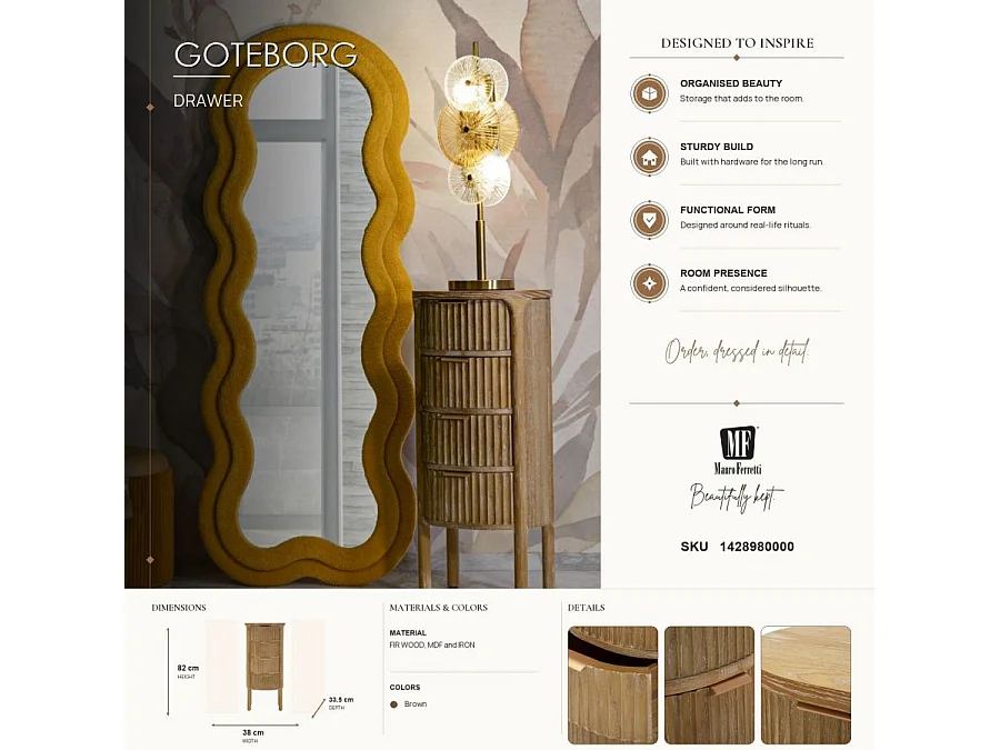 Chiffonnier en Bois 4 Tiroirs "Goteborg" 82cm Naturel