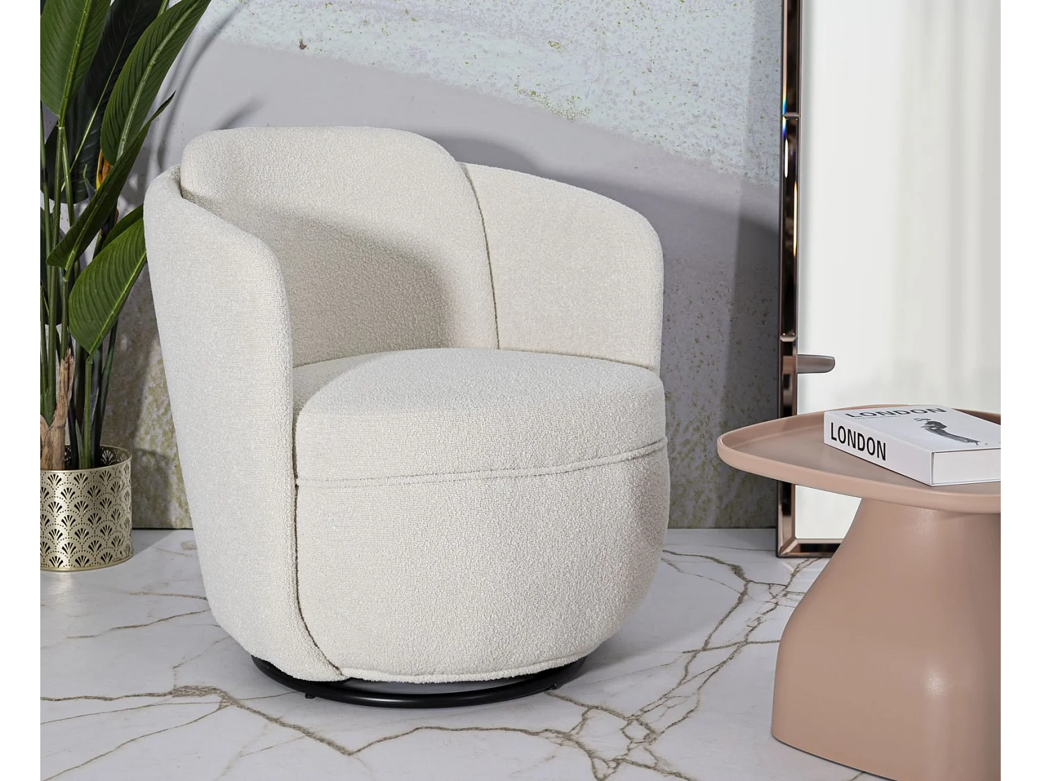 Fauteuil pivotant en tissu crème cm 70x72x75