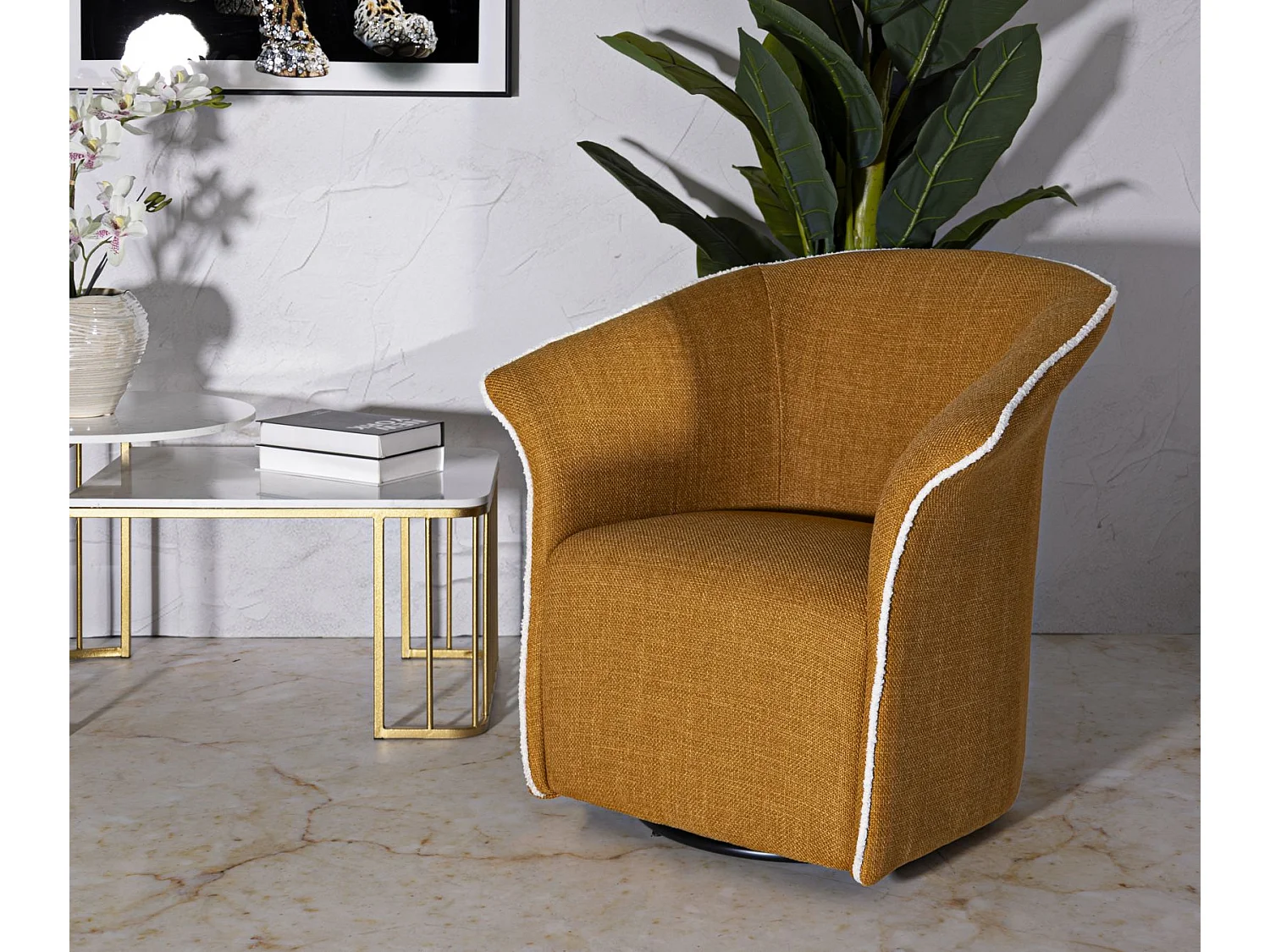 Fauteuil Pivotant Design "Siena" 83cm Moutarde
