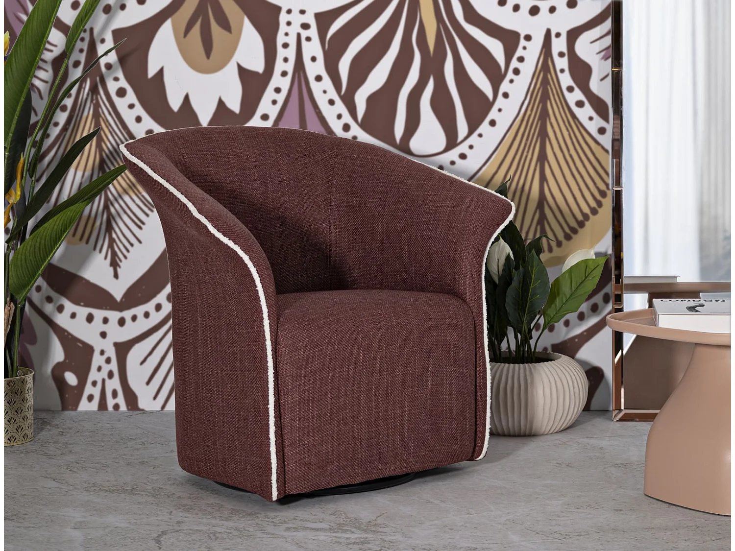 Fauteuil pivotant en tissu bordeaux cm 83,5x66x80