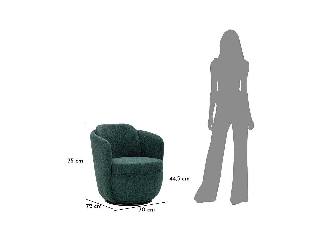 Fauteuil pivotant en tissu bleu sarcelle cm 70x72x75