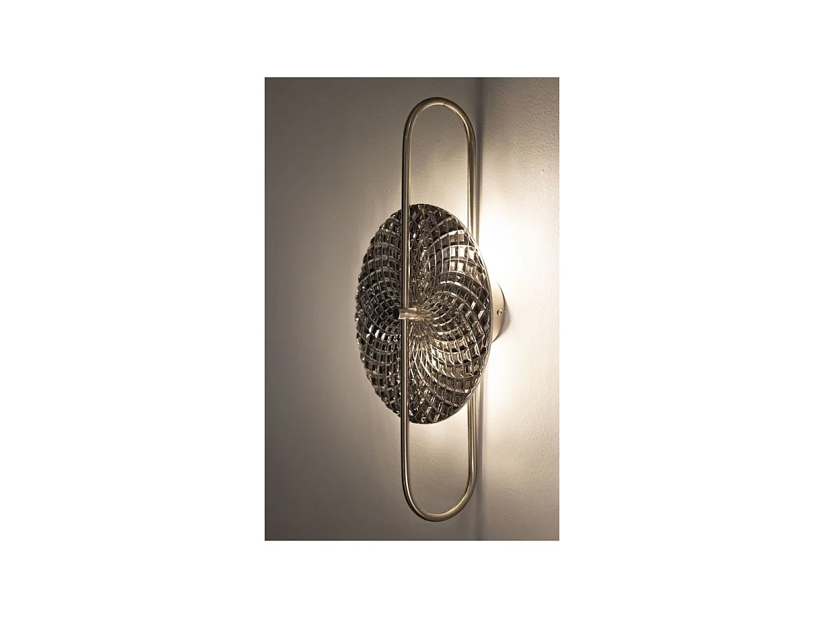 Wandlamp van zilverkleurig metaal en glas, 28x15x54 cm
