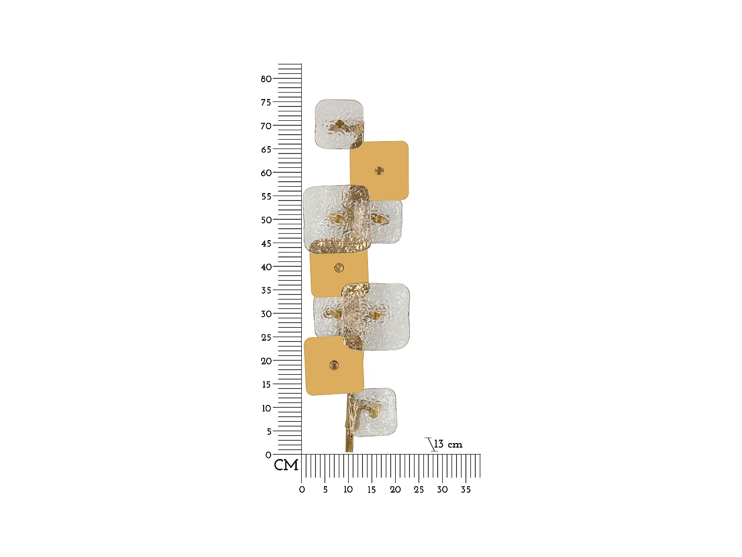 Lampada da parete in metallo e vetro dorata cm 24x13x76