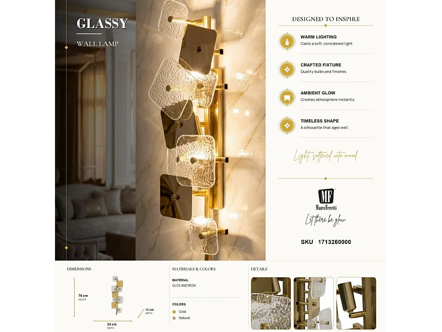 Wandleuchte aus Glas und Eisen, 5-flammig, Glassy