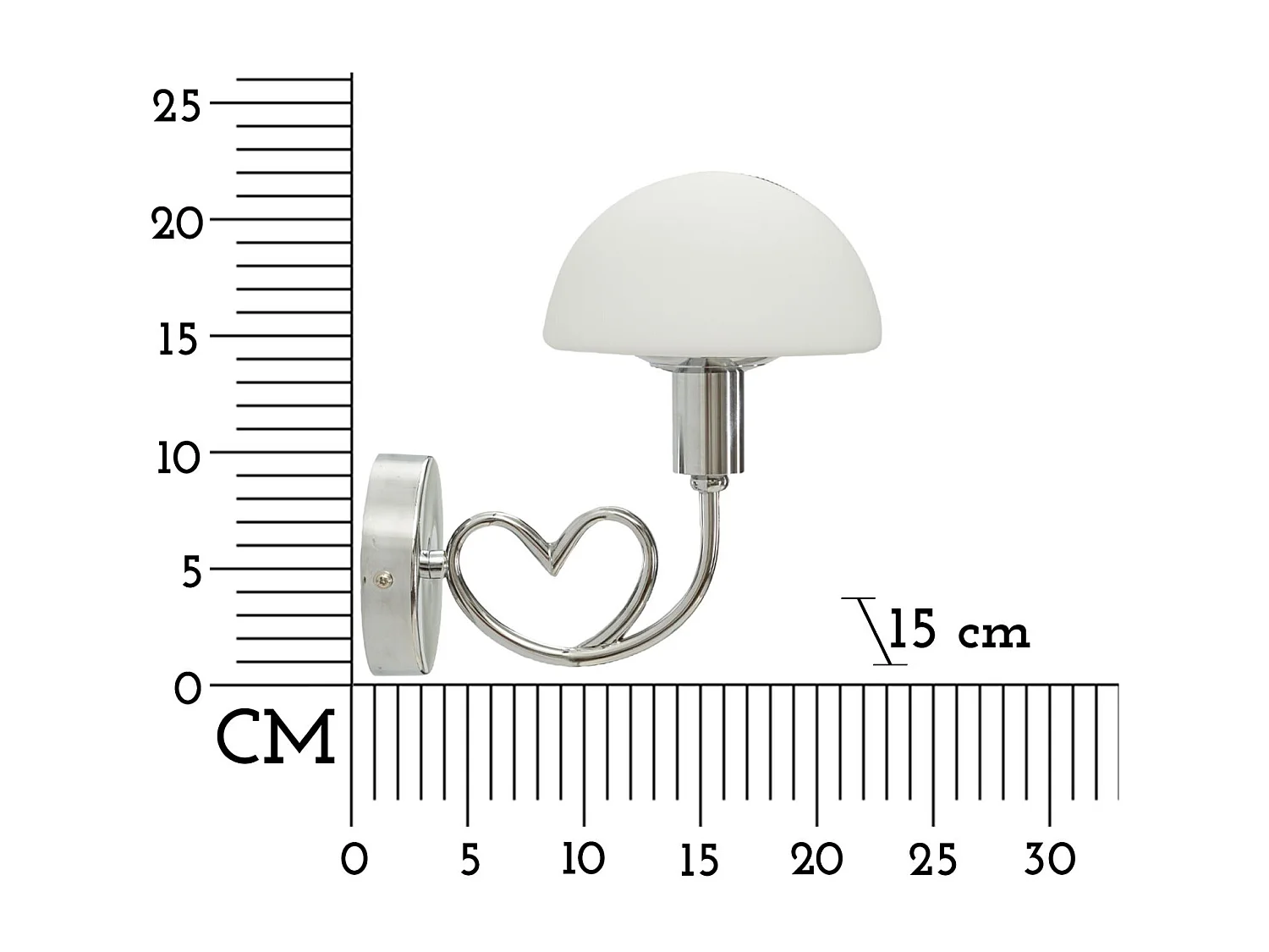 Wandlamp van zilverkleurig metaal en glas, 23x15x22 cm