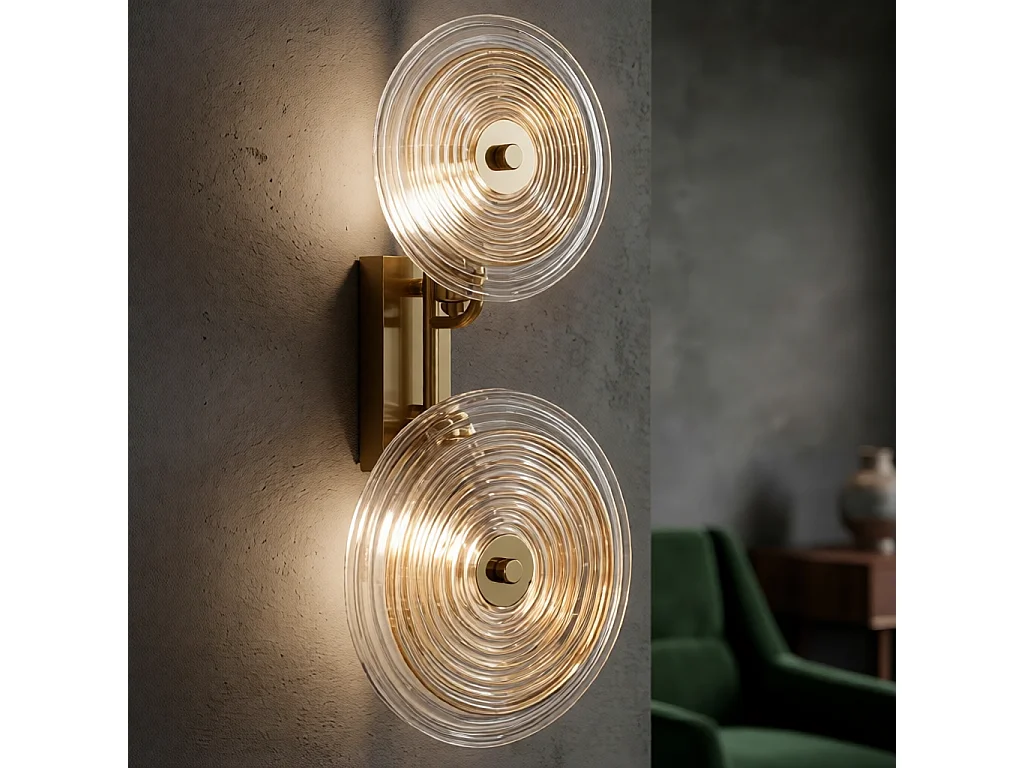 Wandlamp van goudkleurig metaal en glas, 25x10x52 cm