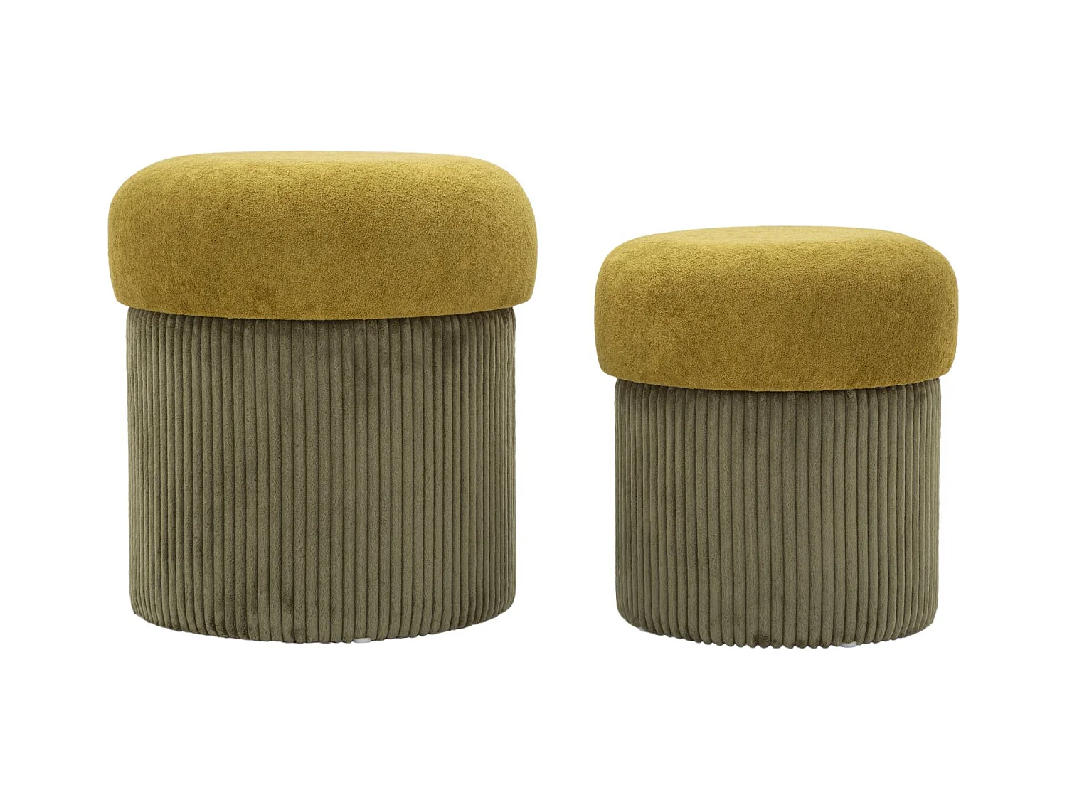 Set di 2 pouf contenitore verde cm ø 42x44-35x37