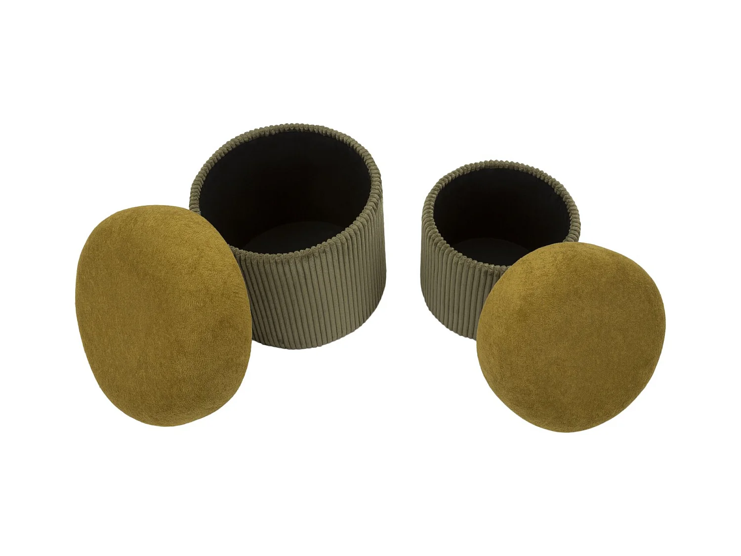 Lot de 2 poufs de rangement verts cm ø 42x44-35x37