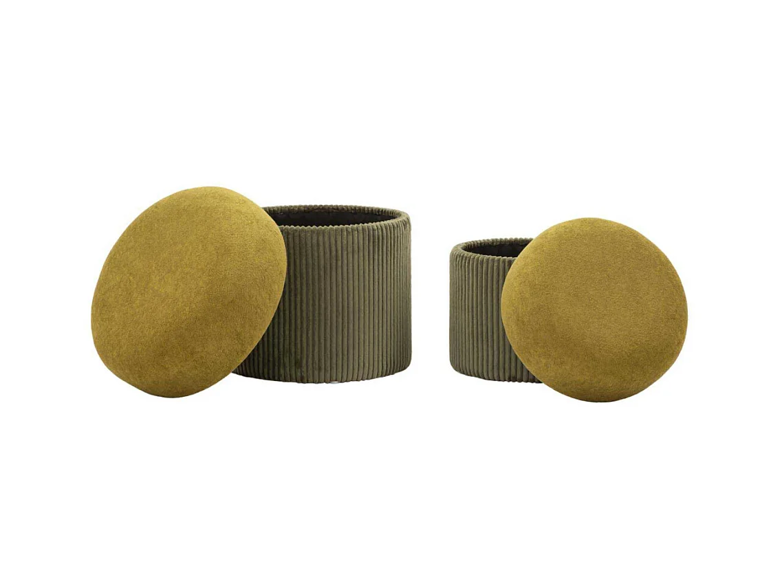 Lot de 2 poufs de rangement verts cm ø 42x44-35x37
