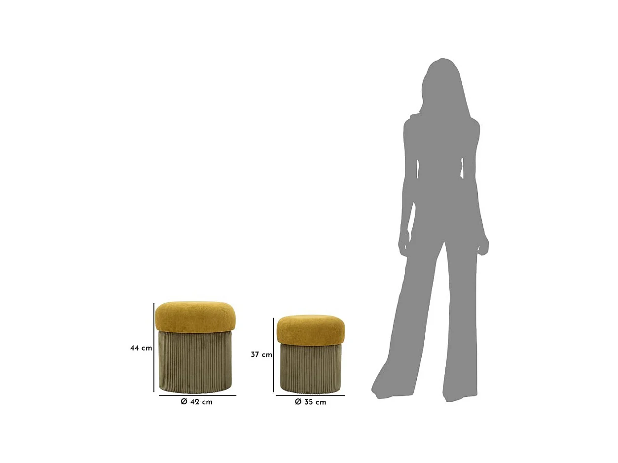 Lot de 2 poufs de rangement verts cm ø 42x44-35x37