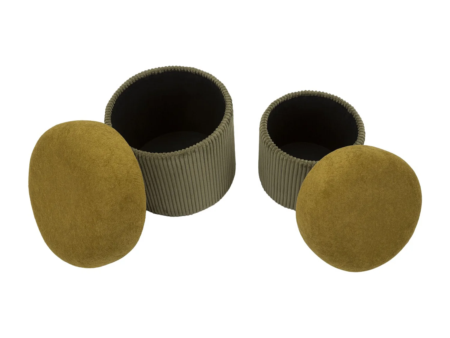 Lot de 2 poufs de rangement verts cm ø 42x44-35x37