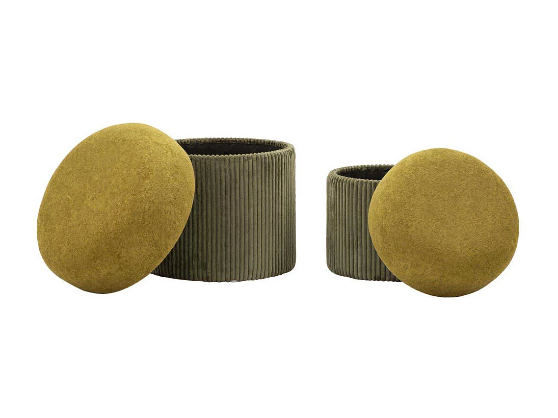 Lot de 2 poufs de rangement verts cm ø 42x44-35x37