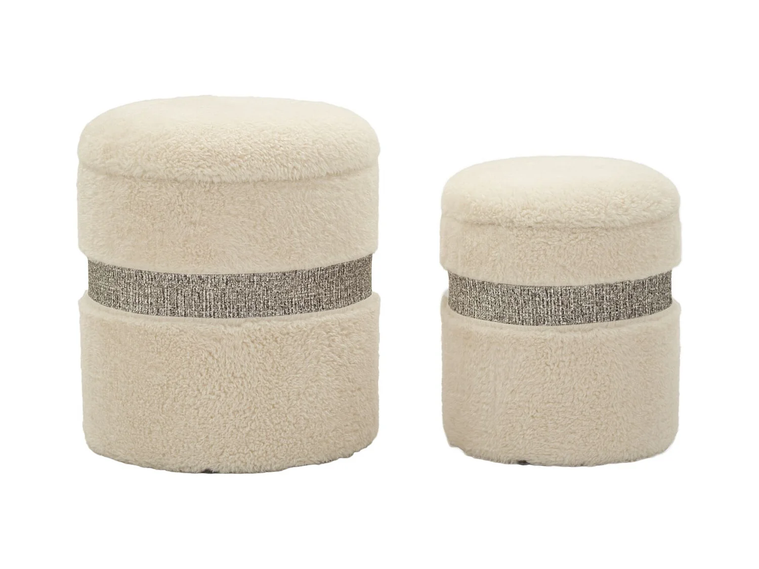 Set di 2 pouf contenitore crema cm ø 40x47-32x38