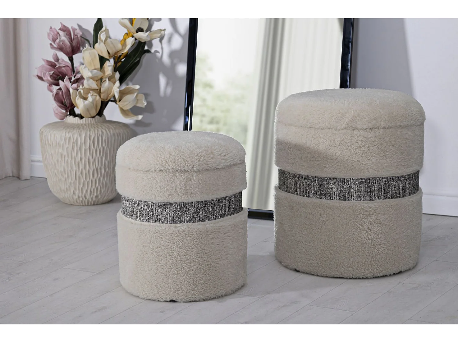 Lot de 2 poufs récipients à crème cm ø 40x47-32x38
