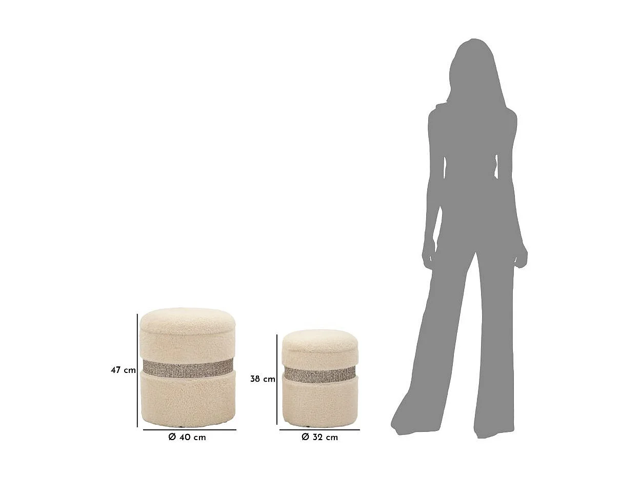 Lot de 2 poufs récipients à crème cm ø 40x47-32x38