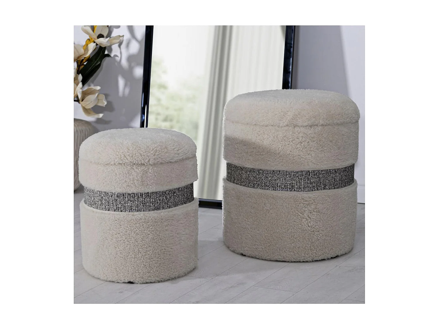 Lot de 2 Poufs Coffres "Saint Moritz" 47cm Crème