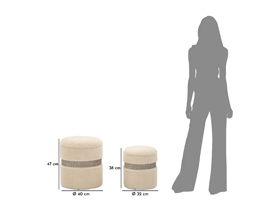 Lot de 2 Poufs Coffres "Saint Moritz" 47cm Crème