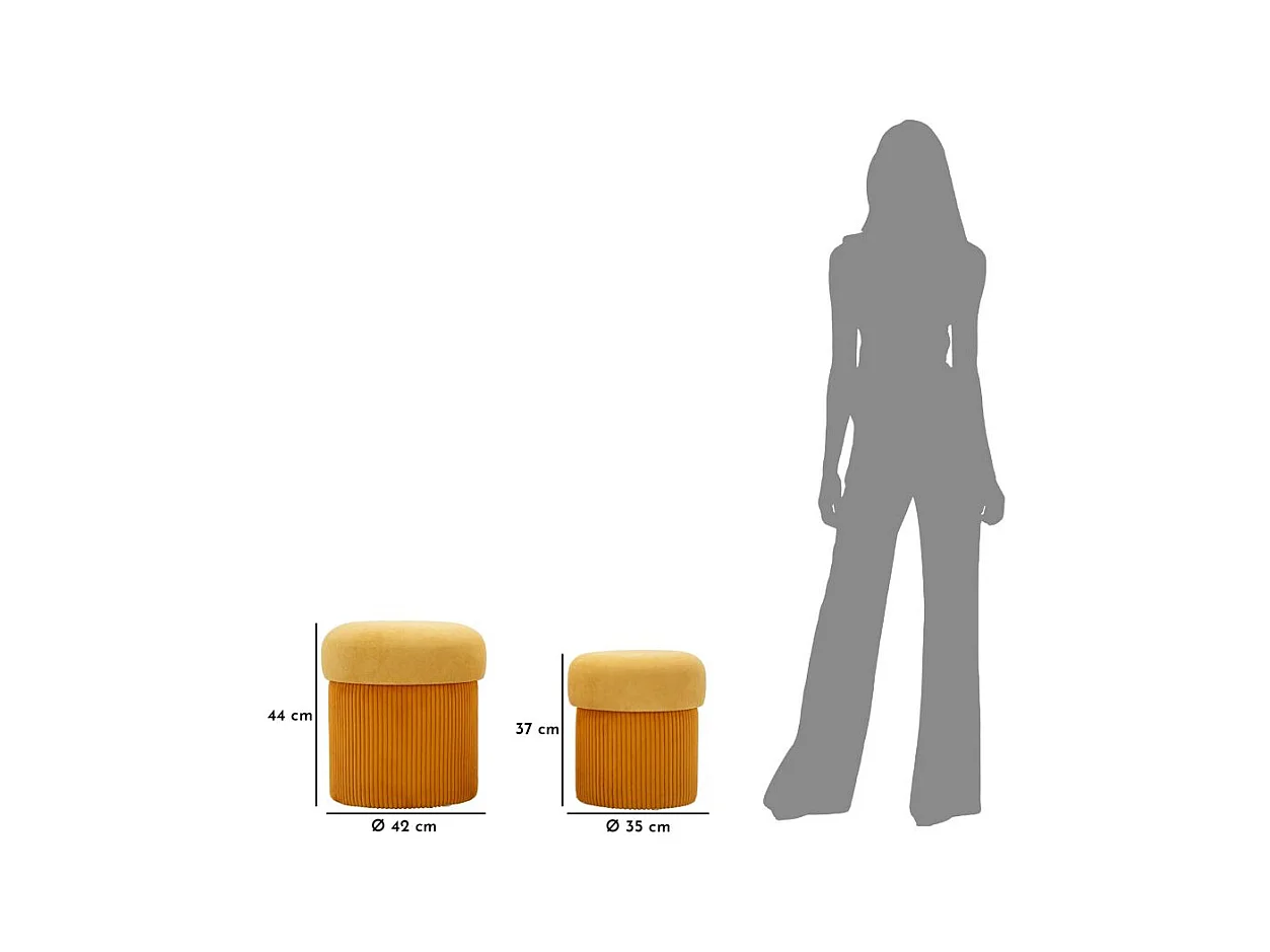 Lot de 2 poufs conteneurs moutarde cm ø 42x44-35x37