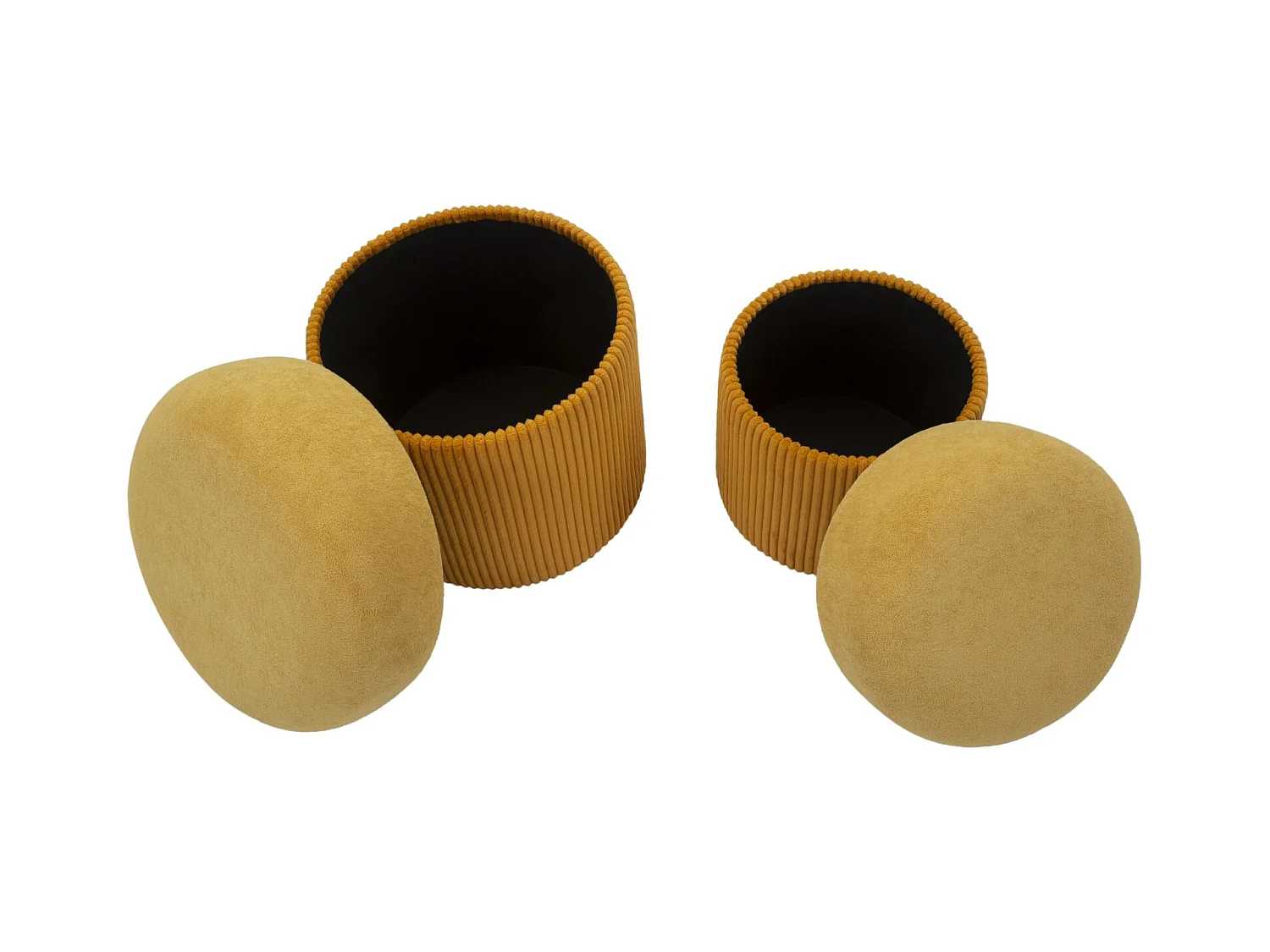 Lot de 2 poufs conteneurs moutarde cm ø 42x44-35x37