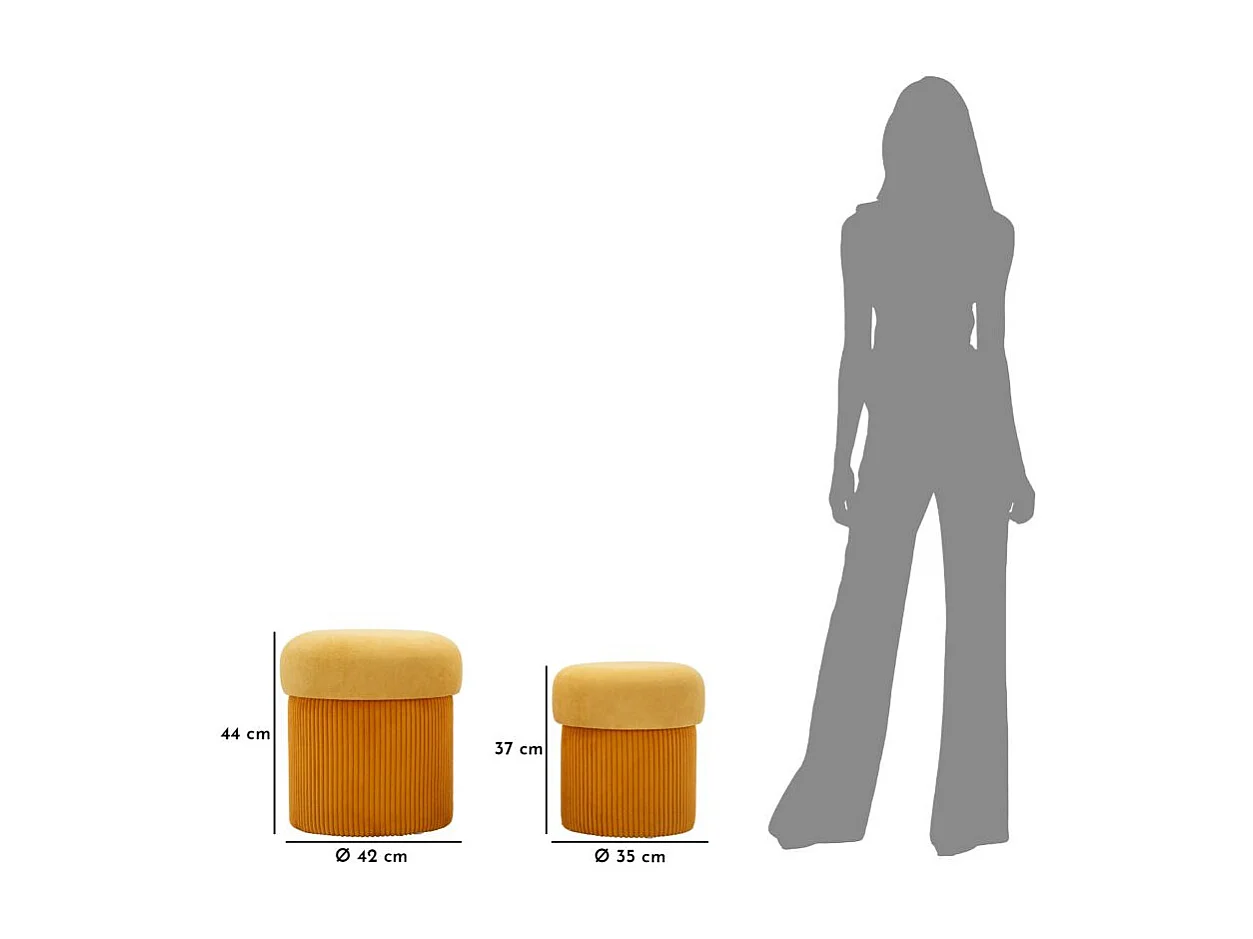 Lot de 2 poufs conteneurs moutarde cm ø 42x44-35x37