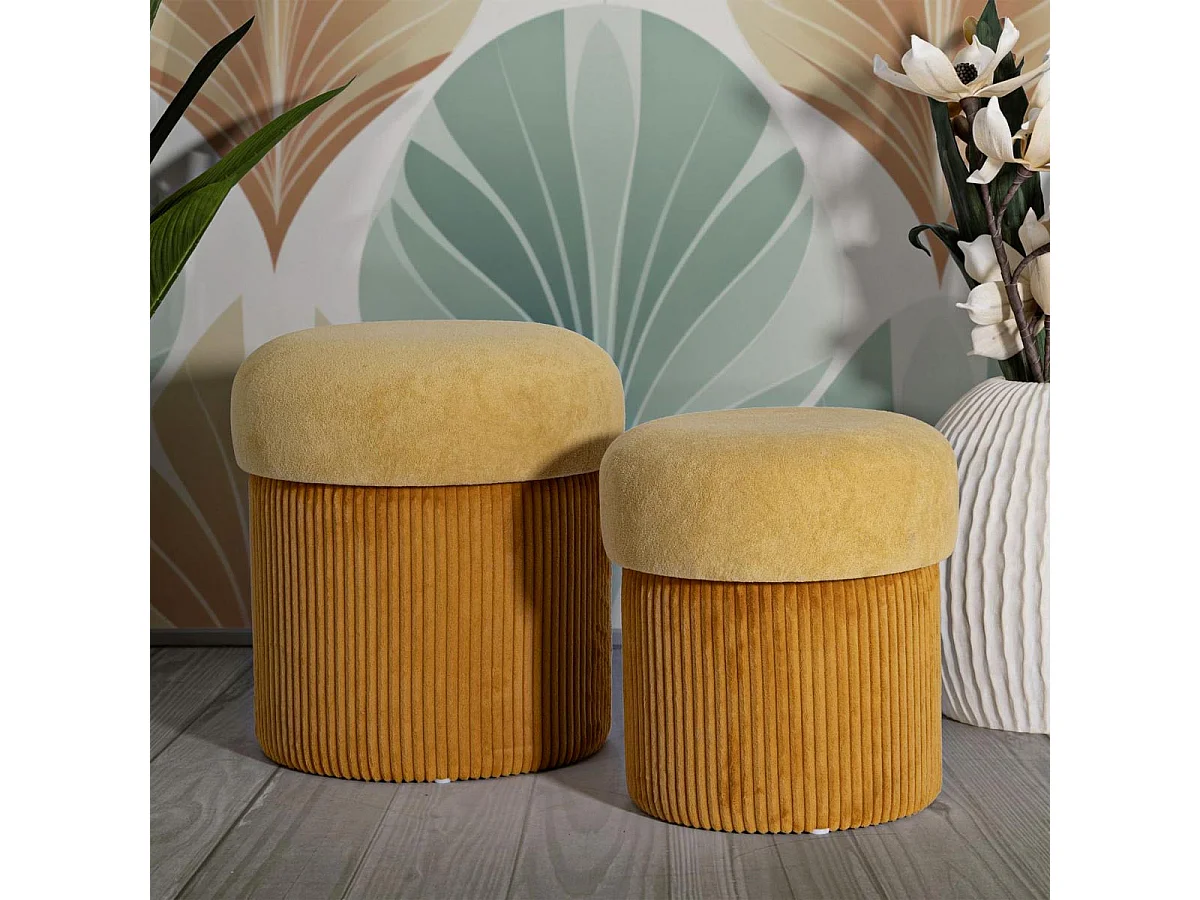 Lot de 2 Poufs Coffres "Aspen" 44cm Moutarde