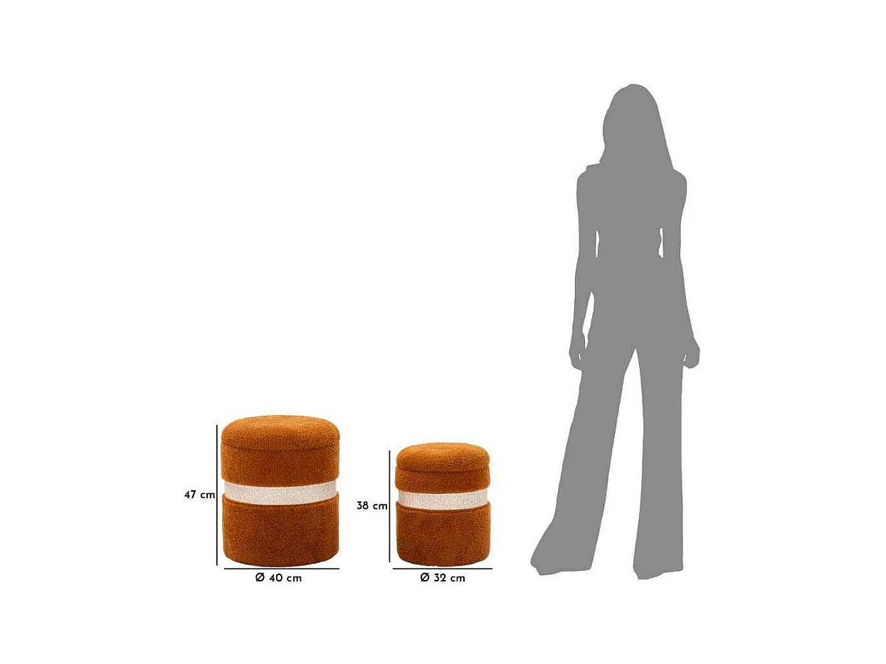 Lot de 2 poufs de rangement marron cm ø 40x47-32x38