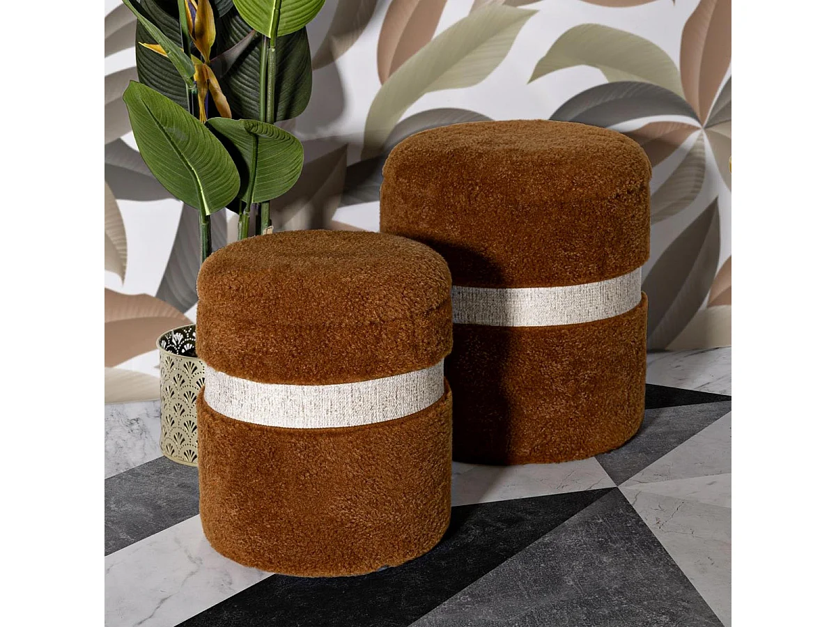 Lot de 2 Poufs Coffres "Saint Moritz" 47cm Marron