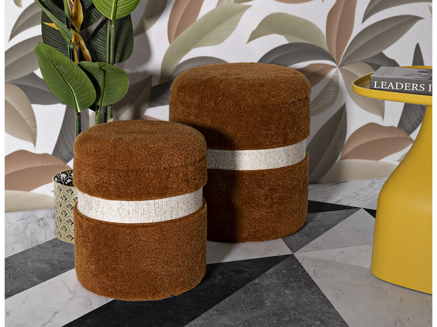 Lot de 2 Poufs Coffres "Saint Moritz" 47cm Marron