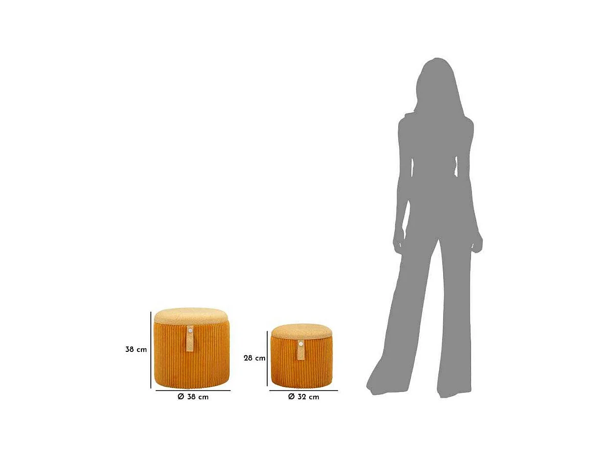 Lot de 2 poufs conteneurs moutarde cm ø 38x38-32x28