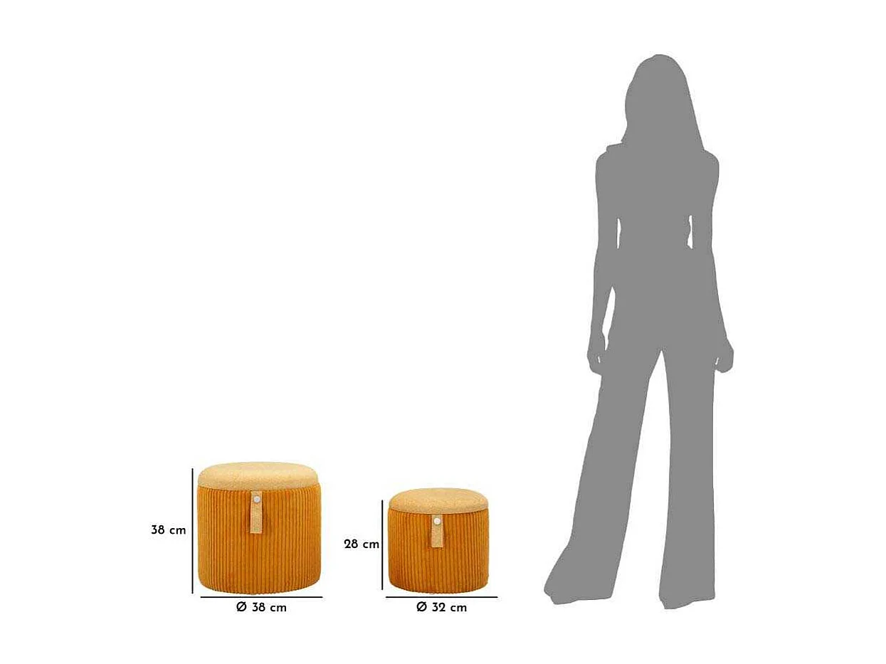 Lot de 2 poufs conteneurs moutarde cm ø 38x38-32x28