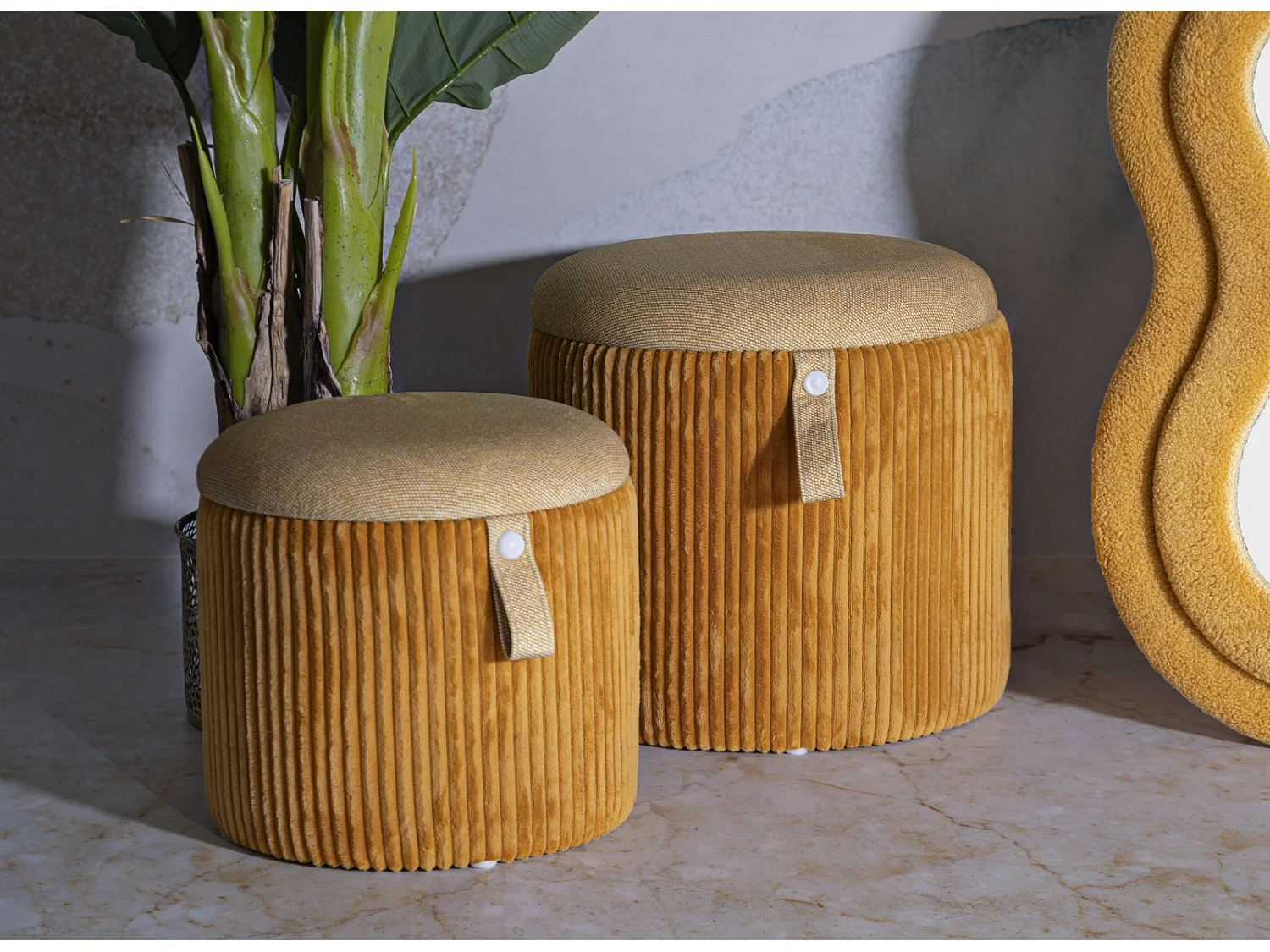 Lot de 2 Poufs Coffres "Bolzano" 38cm Moutarde