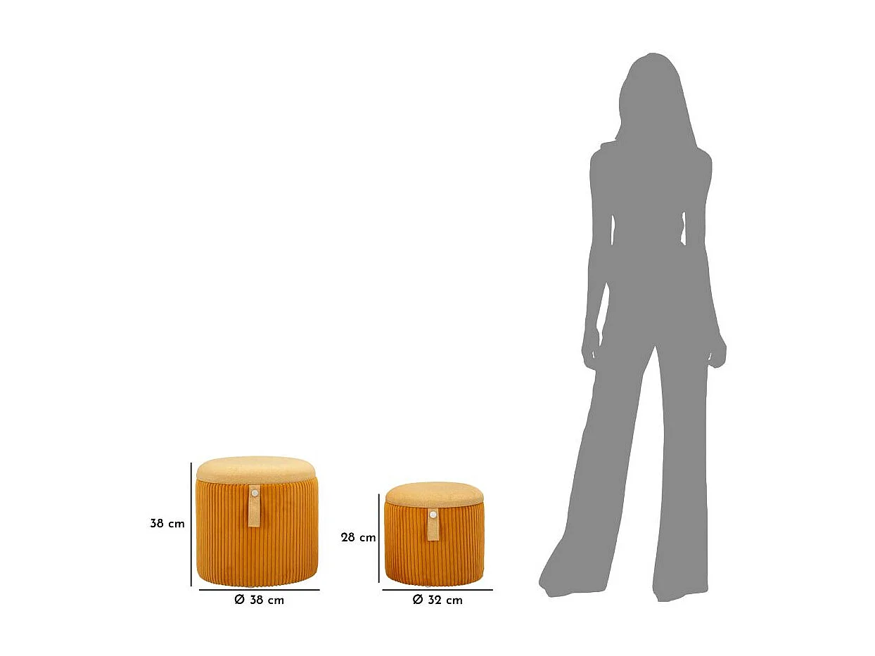 Lot de 2 Poufs Coffres "Bolzano" 38cm Moutarde