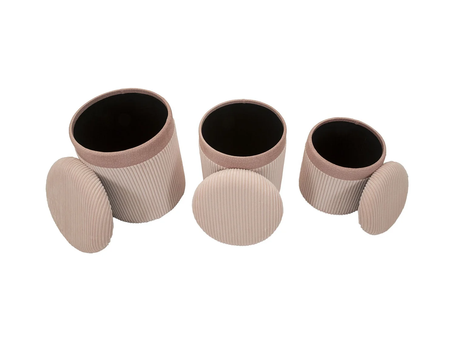 Pouf avec conteneur 3 pièces cm ø 40x49-35x42-31x38