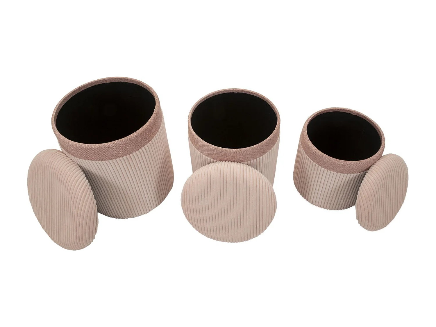 Lot de 3 Poufs Coffres "Curtain" 49cm Rose