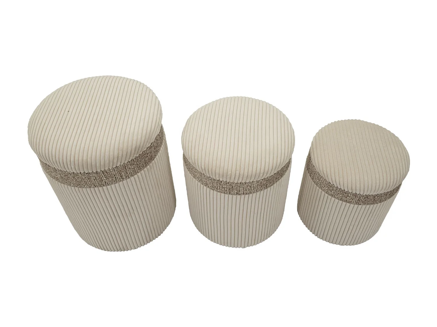 Pouf crème avec récipient, lot de 3, cm ø 40,5x49,5-35x42-31x38