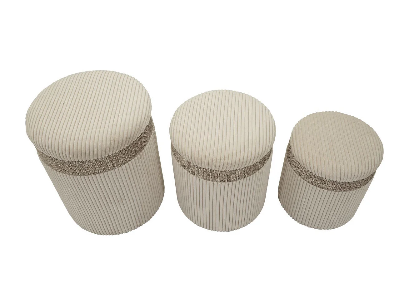 Lot de 3 Poufs Coffres "Curtain" 49cm Crème