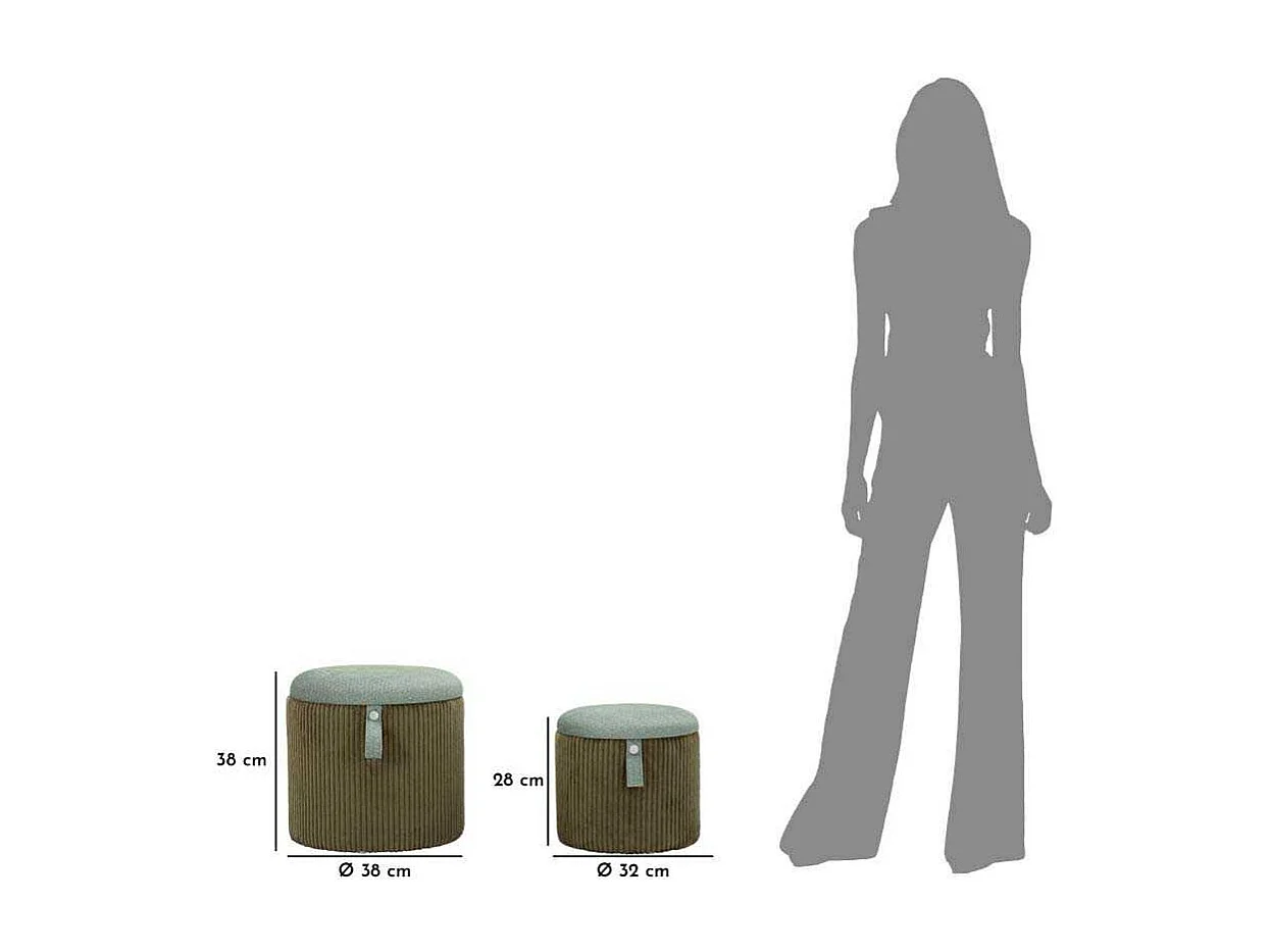 Lot de 2 poufs de rangement verts cm ø 38x38-32x28