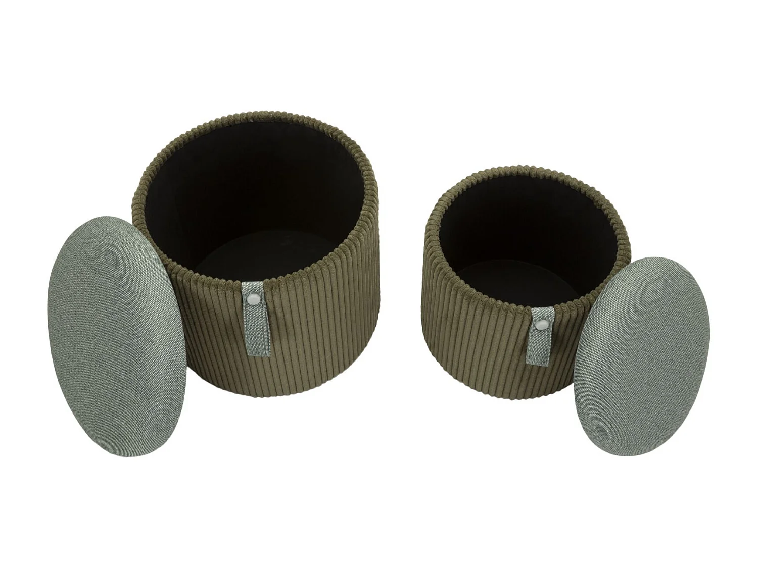Lot de 2 poufs de rangement verts cm ø 38x38-32x28